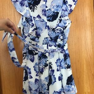 Blue floral romper with deep V